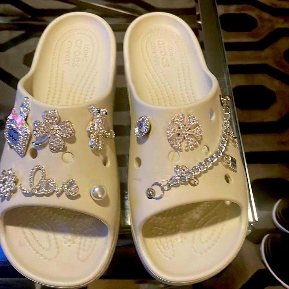 Blinged out Crocks size 9 worn twice, they are so comfortable and stylish